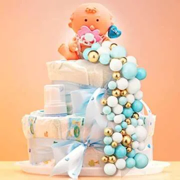 Tondiamo 108 Pcs Balls Cake Topper Balloons Cupcake Topper DIY Cake Insert Topper Foam Cake Balls Baking Decoration for Wedding Anniversary Birthday (Blue, White, Gold,Multi Sizes)