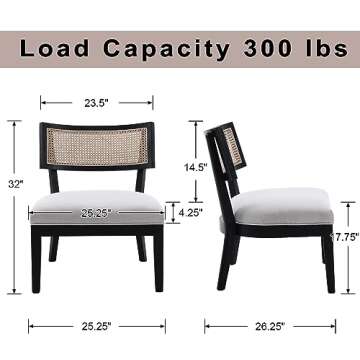 ZH4YOU Cream Rattan Accent Living Room Chairs Set of 2, Linen Upholstered Bedroom Accent Chair with ...