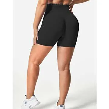 YEOREO Women Seamless Scrunch Workout Shorts High Waisted Booty Lifting Gym Yoga Shorts Black L