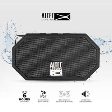 Altec Lansing Mini H2O - Waterproof Bluetooth Speaker, IP67 Certified & Floats in Water, Compact & P...