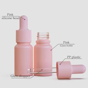 seafulee 1/3 oz Pink Coated Glass Dropper Bottles (10ML) with Glass Eye Dropper, UV Safe Bottles for...