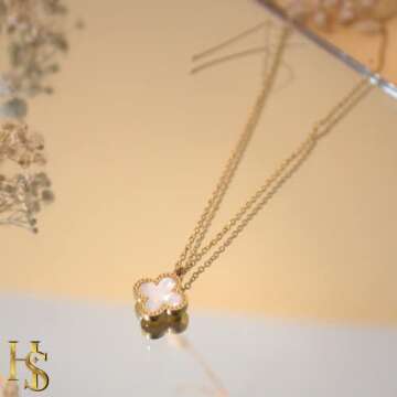 HighSpark Clover Necklaces for Women | Four Leaf Clover Necklace Pendant | Lovely Gift - White