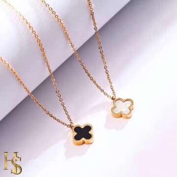 HighSpark Clover Necklaces for Women | Four Leaf Clover Necklace Pendant | Lovely Gift - White