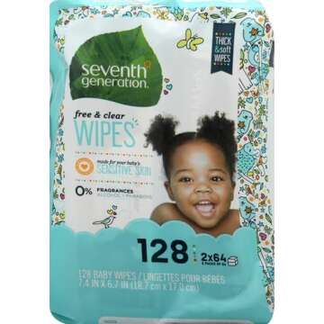 Seventh Generation, Baby Wipes, Unscented and Sensitive, 64 Count (Pack of 2)