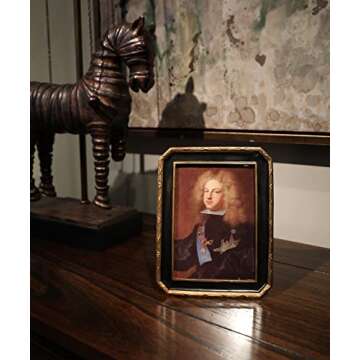 YULINK 5x7 Vintage Picture Frame, Antique Ornate Black and Gold Octagon Photo Frame, for Tabletop an...