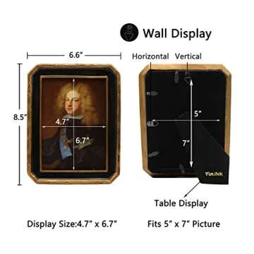 YULINK 5x7 Vintage Picture Frame, Antique Ornate Black and Gold Octagon Photo Frame, for Tabletop and Wall Display, Decorative Retro Home Decor, Old Fashioned Photo Gallery Art