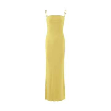 VANCOL Women's Cutout Backless Maxi Dress Sexy Sleeveless Tight Slip Spaghetti Strap Long Dresses Yellow