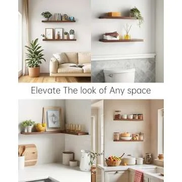 BAYKA Floating Shelves, 22.5" Wall Mounted Wood Shelves for Bathroom, Bedroom, Living Room, Kitchen, Hanging Shelf for Books/Storage/Decor with 22lbs Capacity (Rustic Brown,Set of 2)