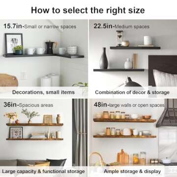 BAYKA Floating Shelves, 22.5" Wall Mounted Wood Shelves for Bathroom, Bedroom, Living Room, Kitchen, Hanging Shelf for Books/Storage/Decor with 22lbs Capacity (Rustic Brown,Set of 2)