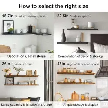 BAYKA Floating Shelves, 22.5" Wall Mounted Wood Shelves for Bathroom, Bedroom, Living Room, Kitchen, Hanging Shelf for Books/Storage/Decor with 22lbs Capacity (Rustic Brown,Set of 2)