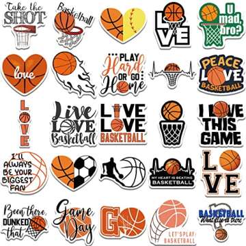 50Pcs Basketball Stickers, Basketball Scrapbook Stickers for Kids Teens Boys Girls, Waterproof Vinyl Stickers for Water Bottle Laptop Scrapbooking Skateboard Guitar
