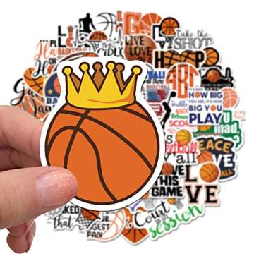 50Pcs Basketball Stickers, Basketball Scrapbook Stickers for Kids Teens Boys Girls, Waterproof Vinyl Stickers for Water Bottle Laptop Scrapbooking Skateboard Guitar