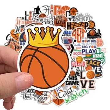 50Pcs Basketball Stickers, Basketball Scrapbook Stickers for Kids Teens Boys Girls, Waterproof Vinyl Stickers for Water Bottle Laptop Scrapbooking Skateboard Guitar