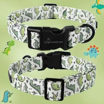 ARING PET Dinosaur Dog Collar-Cute Dog Collar for Small Dogs, Adjustable Comfortable Cotton Boy Dog Collars for Small Medium Large Dogs, Medium