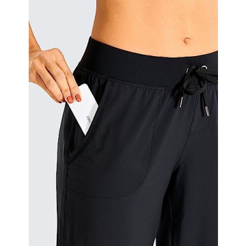 CRZ YOGA Women's Lightweight Workout Joggers 27.5" - Travel Casual Outdoor Running Athletic Track Hiking Pants with Pockets Black Large