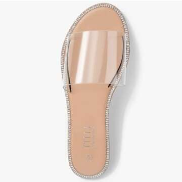 MUSSHOE Women's Clear Flat Sandals With Rhinestone Transparent Summer Slide Sandals for Women Dressy, Clear 9