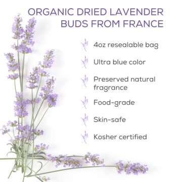 bMAKER Dried Lavender Flowers 4 oz - Edible and Kosher Certified - Cooking, Tea, Wedding and Craftin...