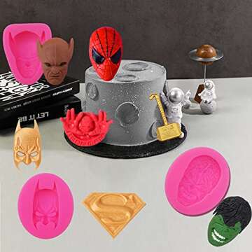8 Pieces Superheros Themed Silicone Molds Fondant Candy Chocolate Mold Silicone Fondant Moldfor Cake Decorations