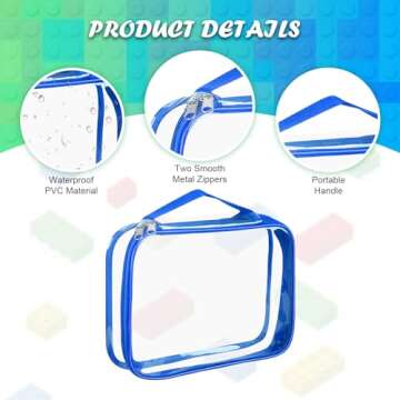 4 Packs Large Toy Storage Bags with Zipper, Clear PVC Board Game Storage, Reusable Organizing Bags with Handle, Travel Waterproof Toiletry Bags Organizer Bags for Building Blocks, Puzzle, Kids Books