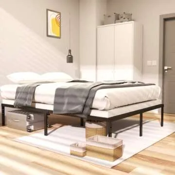 ALDRICH Metal Bed Frame Queen Size - 16 Inch Tall Black Basic Steel Slats Platform, Easy Assembly Heavy Duty Noise Free Bedframes, No Box Spring Needed