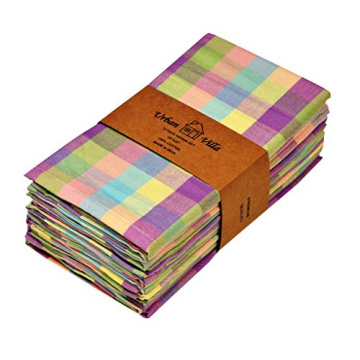 Urban Villa Dinner Napkins Buffalo Checks Cloth Napkins Set of 12 Easter Color Checks 100% Cotton Dinner Napkins Over Sized 20”x20” Inches Cloth Napkins Hotel Quality Dinner Napkins