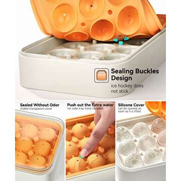 longzon Round Ice cube Trays for Freezer,Easy-Release Silicone,Circle Ice cube tray Making Sphere Ice with Removable Lid,BPA Free,for Cocktail,Whiskey Tea Coffee 2 Trays 1 ice Bucket & Scoop [2 pack]