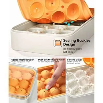 longzon Round Ice cube Trays for Freezer,Easy-Release Silicone,Circle Ice cube tray Making Sphere Ice with Removable Lid,BPA Free,for Cocktail,Whiskey Tea Coffee 2 Trays 1 ice Bucket & Scoop [2 pack]