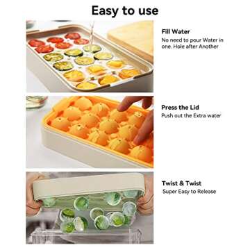 longzon Round Ice cube Trays for Freezer,Easy-Release Silicone,Circle Ice cube tray Making Sphere Ice with Removable Lid,BPA Free,for Cocktail,Whiskey Tea Coffee 2 Trays 1 ice Bucket & Scoop [2 pack]