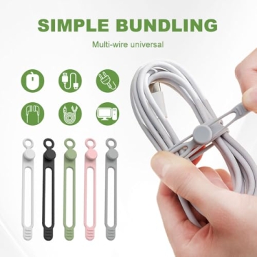 10PC Silicone Cable Ties for Easy Cord Management