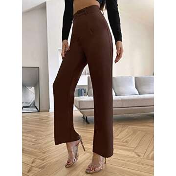 SweatyRocks Women's Elegant High Waist Solid Long Pants Office Trousers Brown S