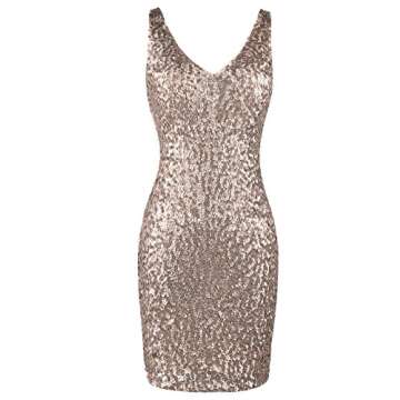 PrettyGuide Sexy V Neck Sequin Mini Party Dress for Women
