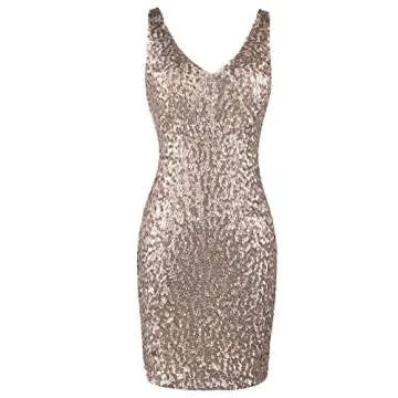 PrettyGuide Sexy V Neck Sequin Mini Party Dress for Women
