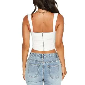 Tankaneo Women Corset tops Lace Up Boned Bodyshaper Bustier Zip Back Cropped Going Out Tops