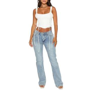 Tankaneo Women Corset tops Lace Up Boned Bodyshaper Bustier Zip Back Cropped Going Out Tops