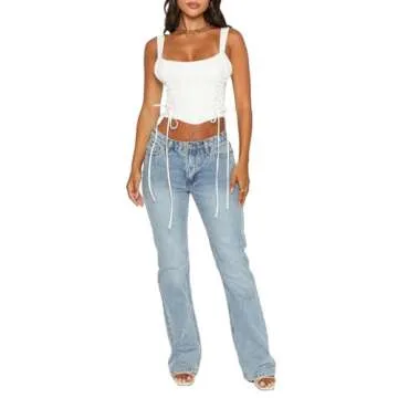 Tankaneo Women Corset tops Lace Up Boned Bodyshaper Bustier Zip Back Cropped Going Out Tops