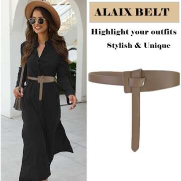 ALAIX Women's Leather Belt Dress Belt for Jeans Jumpsuit Coat Fashion Tie a Knot Genuine Leather Waist Belt Beige