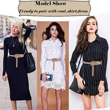 ALAIX Women's Leather Belt Dress Belt for Jeans Jumpsuit Coat Fashion Tie a Knot Genuine Leather Waist Belt Beige