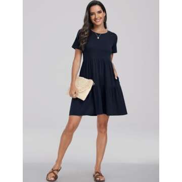 ANRABESS Women Casual Dress Short Sleeve Mini Dress