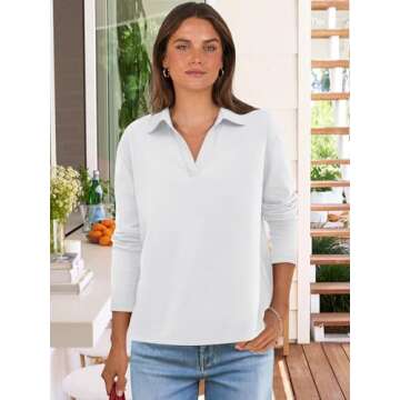 ANRABESS Women Long Sleeve Polo Shirts Casual V Neck Collared Boxy Fit Dressy Work Blouse Top Spring...