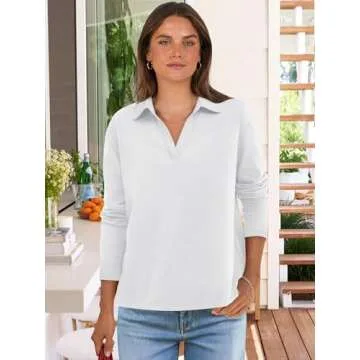 ANRABESS Women Long Sleeve Polo Shirts Casual V Neck Collared Boxy Fit Dressy Work Blouse Top Spring...