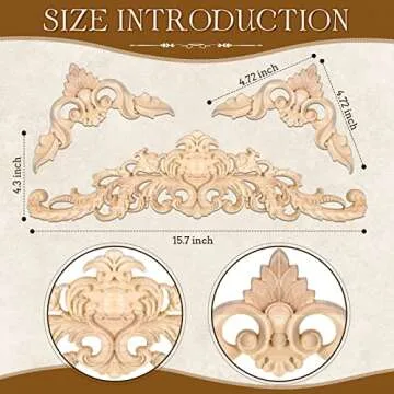 Wood Appliques Decorative Wood Appliques and Onlays for Furniture DIY Wood Carved Onlays Appliques Long Wood Trim Appliques for Bed Door Cabinet Wardrobe 15.7 x 4.3 inch, 4.72 x 4.72 inch (5 Pieces)