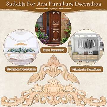 Wood Appliques Decorative Wood Appliques and Onlays for Furniture DIY Wood Carved Onlays Appliques Long Wood Trim Appliques for Bed Door Cabinet Wardrobe 15.7 x 4.3 inch, 4.72 x 4.72 inch (5 Pieces)