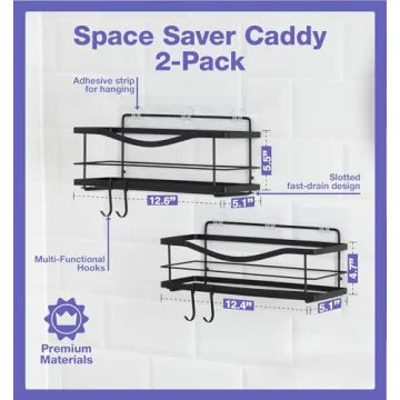 Premium Rustproof Shower Caddy 2-Pack No Drill Matte Black