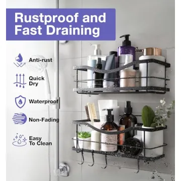 Premium Rustproof Shower Caddy 2-Pack No Drill Matte Black
