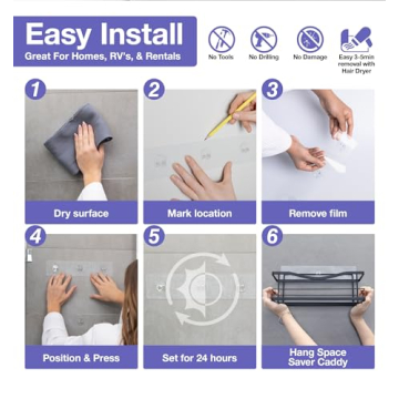 Premium Rustproof Shower Caddy 2-Pack No Drill Matte Black