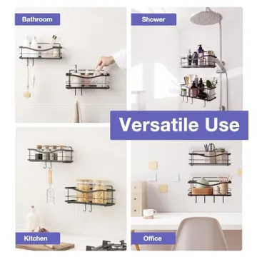 Premium Rustproof Shower Caddy 2-Pack No Drill Matte Black