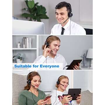 New bee USB Headset with Microphone for PC, Computer Headset with in-line Mute Volume Control Wired Headset for Laptop, Skype, Zoom, Call Center, Meetings, Webinar, Home