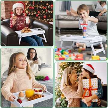 Breakfast Tray Folding Legs with Handles Kids Bed Tray Table for Sofa Eating,Drawing,Platters Bamboo Serving Lap Desk Snack Tray