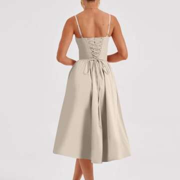 Corset Dress for Women Formal Summer Spaghetti Strap Bustier Midi Dresses Flowy Pleated Hem Corset Sundress with Pockets Dressy Homecoming Dresses Vintage Wedding Guest Dresses 2024 Milkmaid Dresses