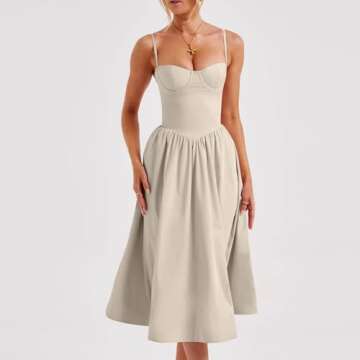 Corset Dress for Women Formal Summer Spaghetti Strap Bustier Midi Dresses Flowy Pleated Hem Corset Sundress with Pockets Dressy Homecoming Dresses Vintage Wedding Guest Dresses 2024 Milkmaid Dresses